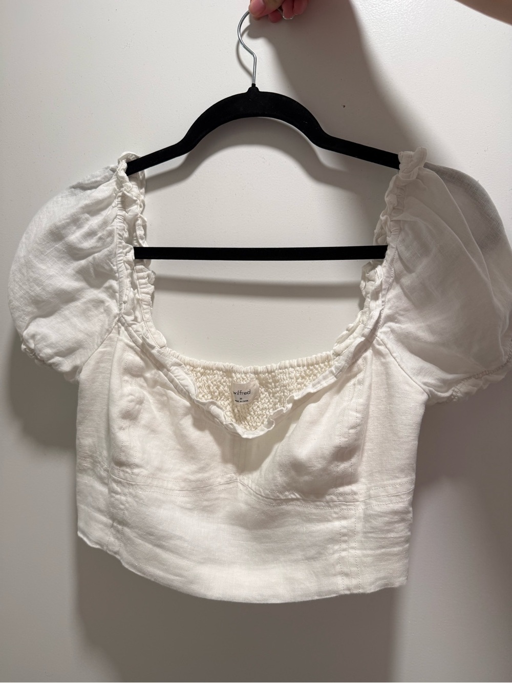 Wilfred Aritzia White Puff-Sleeve Cropped Blouse